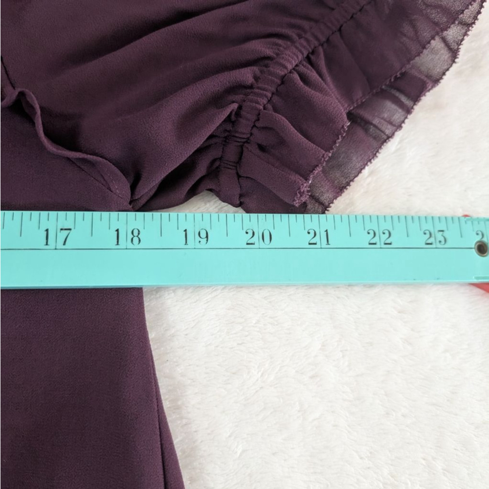 Rebecca Minkoff Ceri Purple Ruffle Neck Puff Sleeve Blouse - Small - Picture 5 of 8